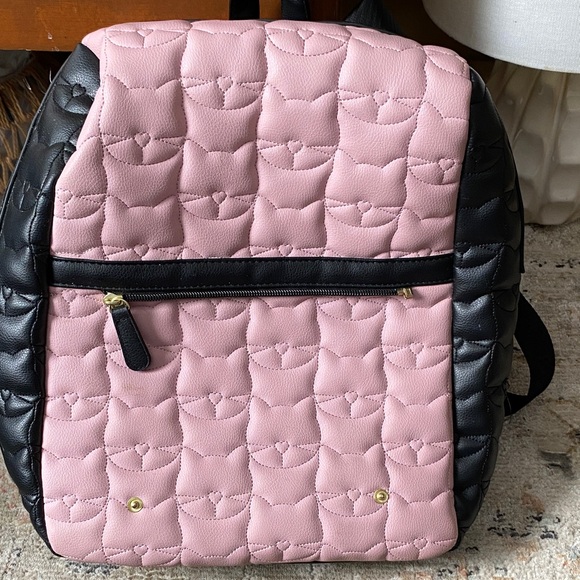 Betsey Johnson Pink and Black Quilted Heart Backpack - Picture 1 of 6